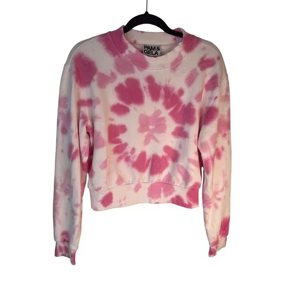 Pam & Gela Medium Tie-Dye Pink & White Cropped Sweatshirt - Picture 12 of 16
